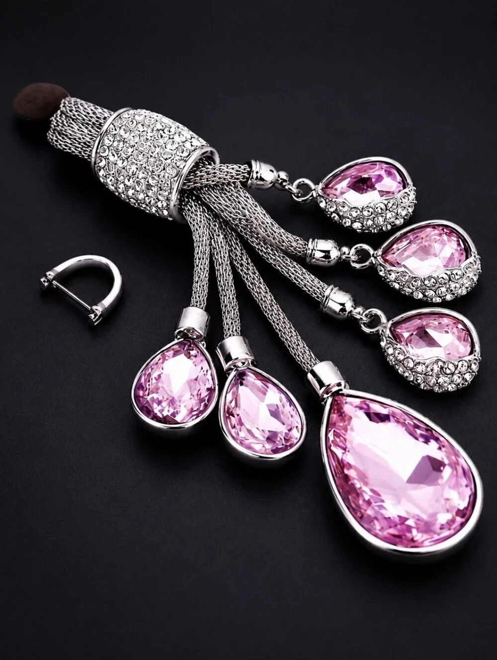 Pink Crystal Tassel Keychain with Rhinestones